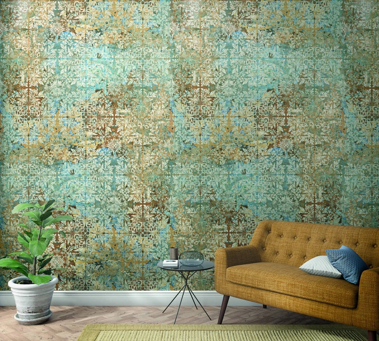 Fototapete in vintage Stil Beige, Blau ,Ornamental 2,70 x 1,59 m 