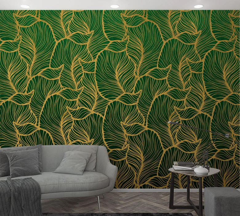 Fototapete mit abstraktem Blattmotiv Grün, Gelb ,Floral 2,70 x 1,59 m 