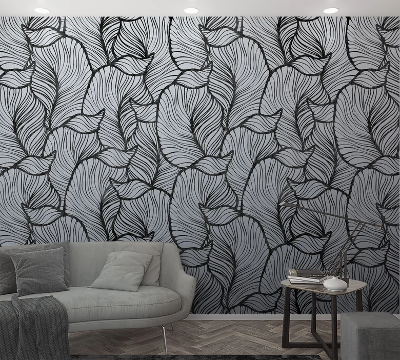 Wallpaper Photo wallpaper with abstract leaf pattern Grey, Black, Flower 2.70 x 1.59 m 
