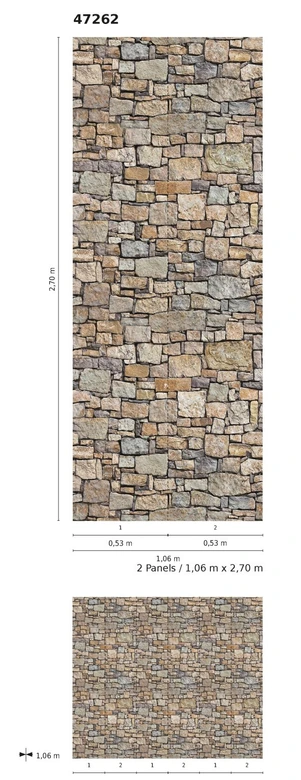 Fototapete mit Steinmauer Greige ,Steinoptik 2,70 x 1,06 m 