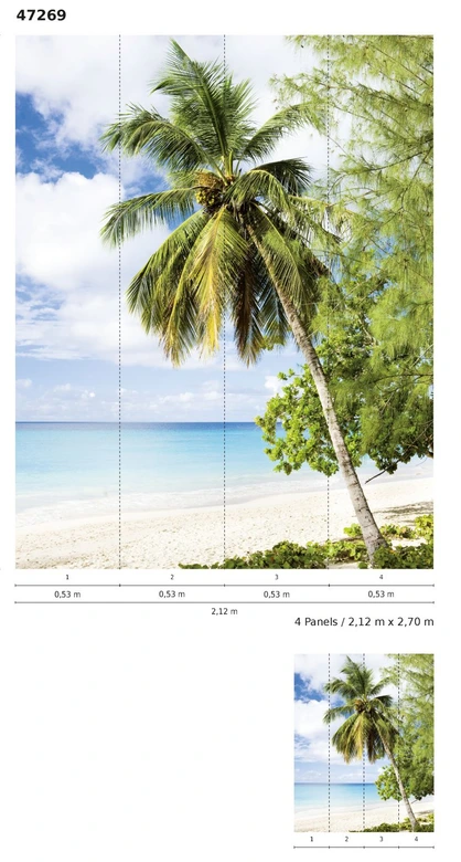 Fototapete mit Palme am Strand Grün, Blau ,Floral 2,70 x 2,12 m 