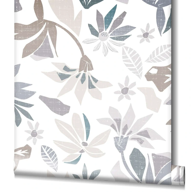 Vliestapete in abstraktem Blumenmotiv weiß, grau Floral 