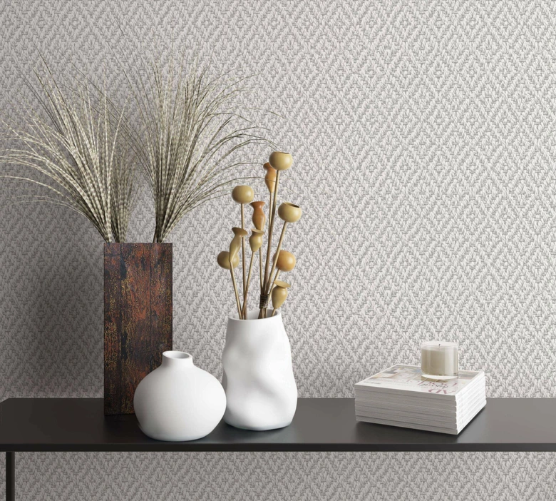 Grafisch behang, vliesbehang Flora wit, grijs 