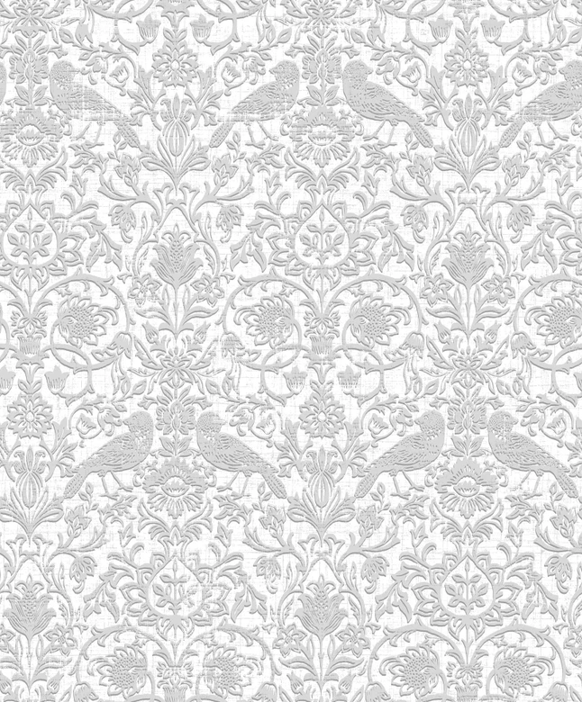 Papel pintado no tejido pájaros, flores naturaleza floral en blanco 