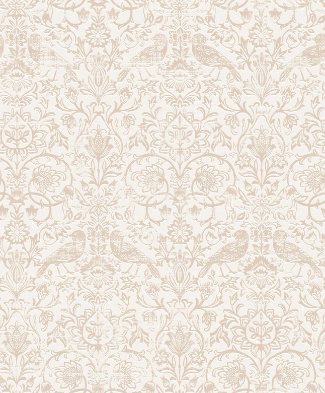 Non-woven wallpaper birds, flowers floral nature in gray 