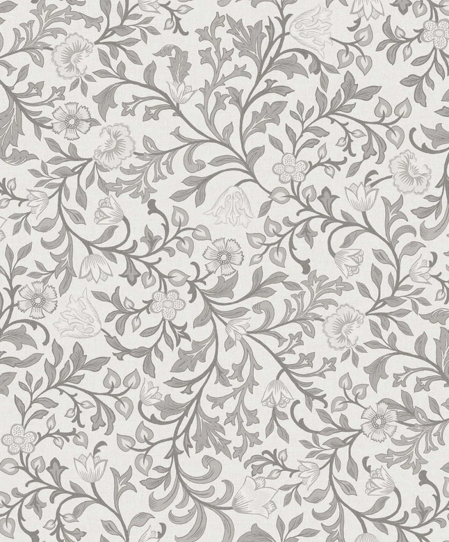 Vliestapete Blumen, Blattmotiv Floral Natur in Grau 