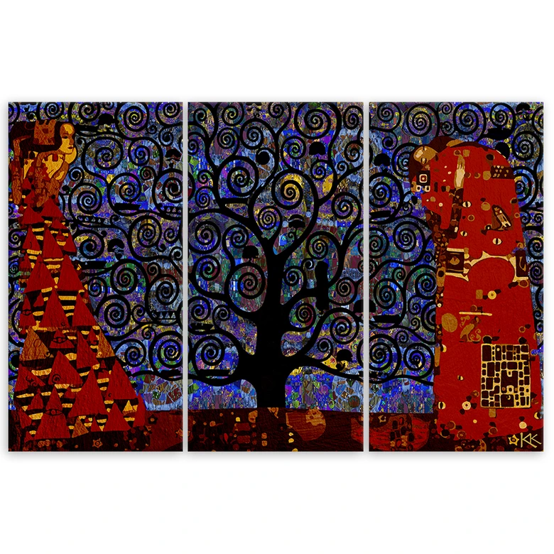 Leinwandbild 3 teilig, Blauer Baum des Lebens Abstraktion 