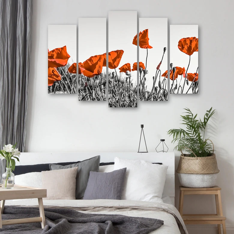 Leinwandbild 5 teilig, Roter Klatschmohn 