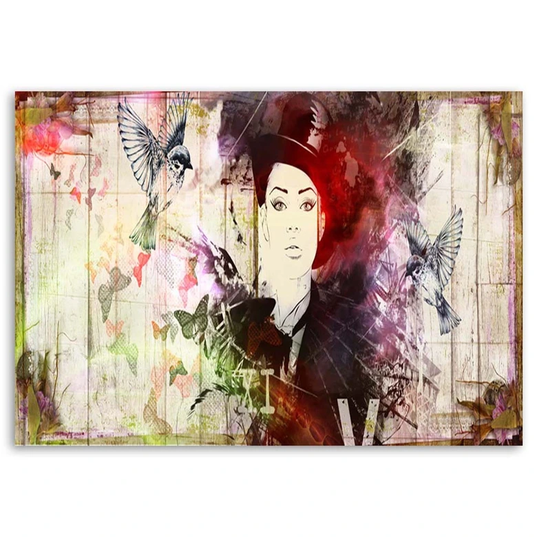 Leinwandbild, Mädchen mit Hut Shabby Chic 