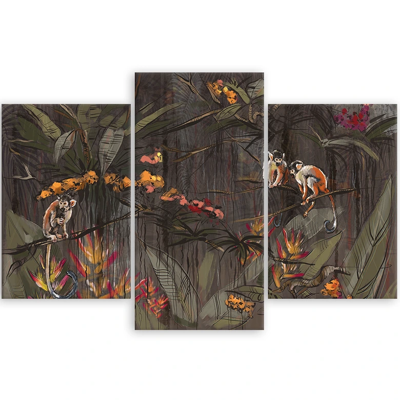 3-delige canvas print, Apen in de jungle 