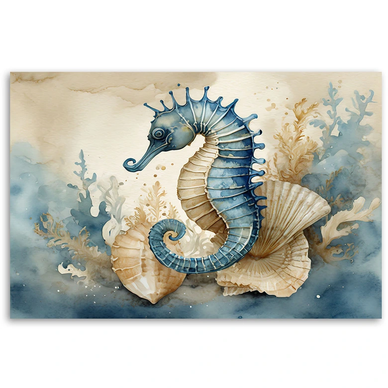 Leinwandbild, Seepferdchen blau 