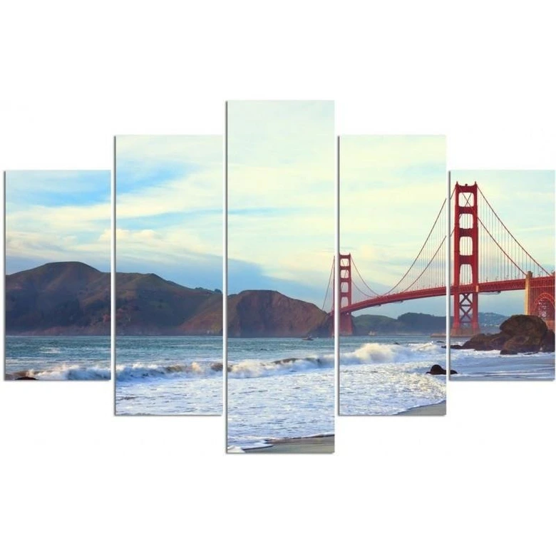 Leinwandbild 5 teilig, Golden Gate Bridge - Landschaft 