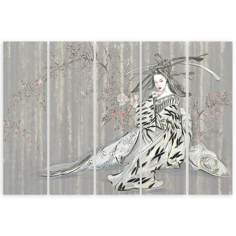 Leinwandbild 5 teilig, Traditioneller japanischer Geisha 