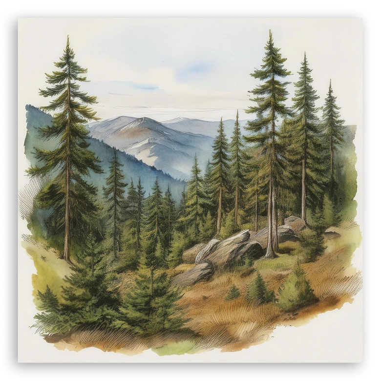 Leinwandbild Landschaft Berge Wald 