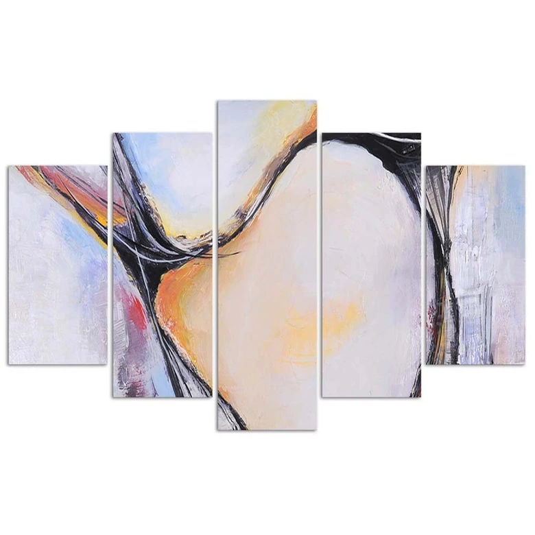Leinwandbild 5 teilig, Abstraktion Pastell Beige 
