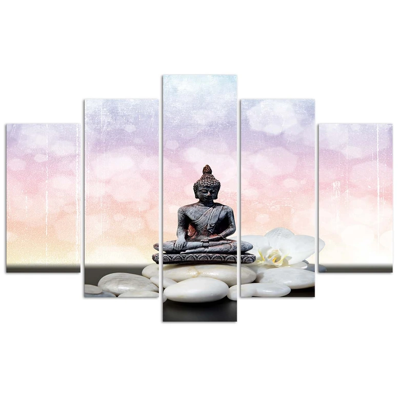 Leinwandbild 5 teilig, Zen Buddha Steine 