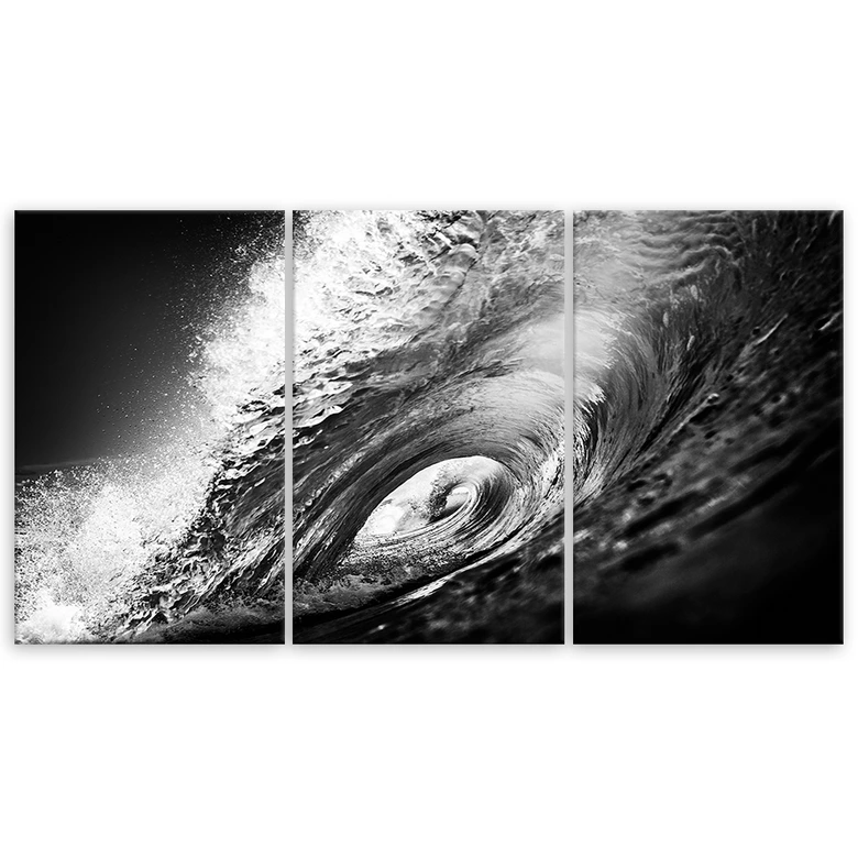 3-delige canvasprint Waves Sea B&W 