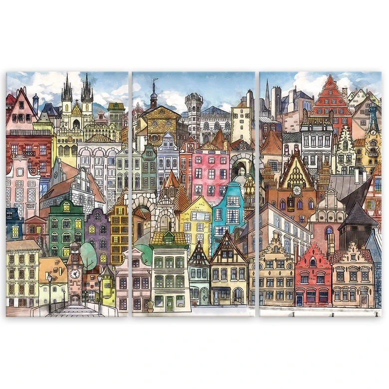 Leinwandbild 3 teilig, Fröhliche Stadt 