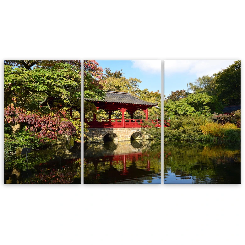 Leinwandbild 3-teilig, Garten Japan Landschaft 