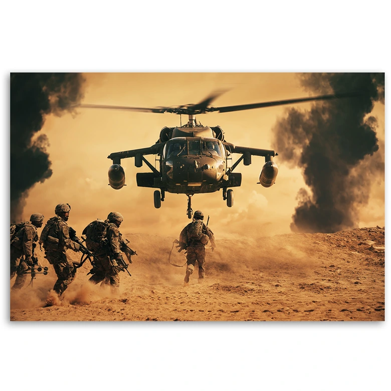Leinwandbild, Hubschrauber und Soldaten 