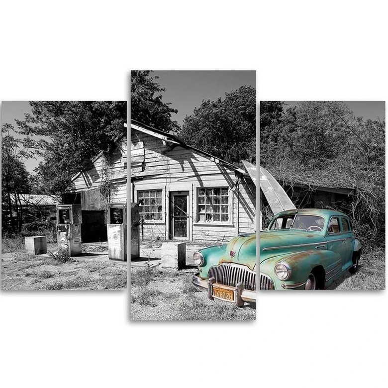 Leinwandbild 3-teilig, Altes Retro Auto 