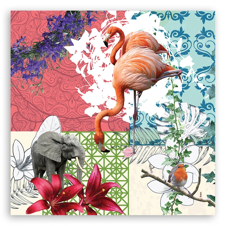 Leinwandbild, Flamingo collage 