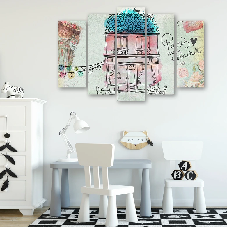 Leinwandbild 5 teilig, Farbiges Haus 