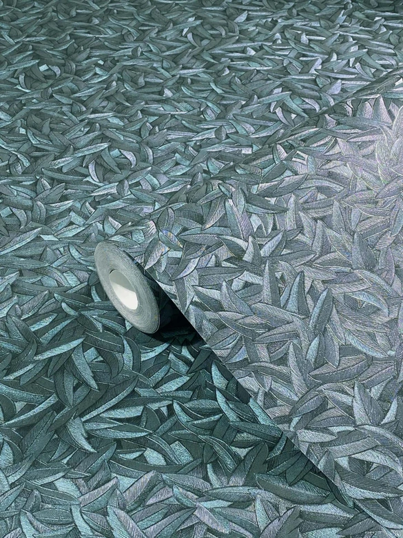 Vliesbehang met glanzend bladmotief blauw, paars gebloemd van Harald Glööckler 