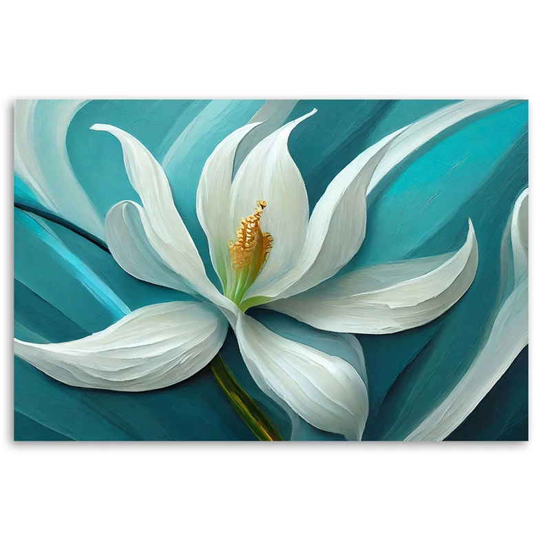 Leinwandbild, Lilie türkis Blume gemalt 