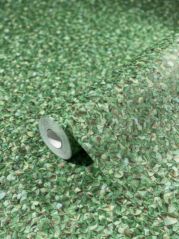 non-woven wallpaper with small shiny leaves green plain by Harald Glööckler 