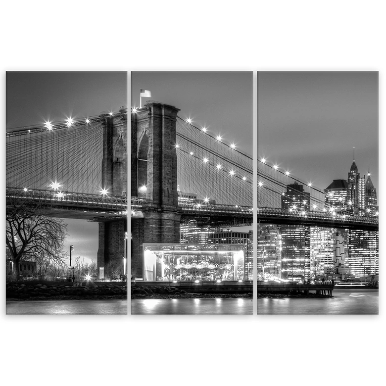 Leinwandbild 3-teilig, Manhattan Brooklyn Bridge New York 