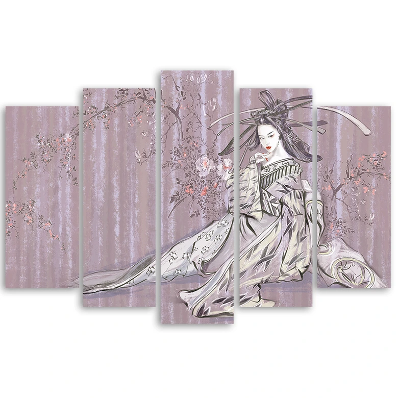 Leinwandbild 5 teilig, Traditioneller japanischer Geisha 