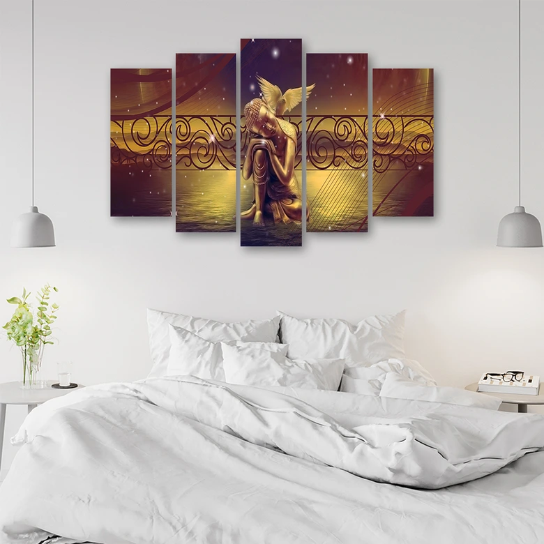 Leinwandbild 5 teilig, Buddha Abstrakt Zen Braun 