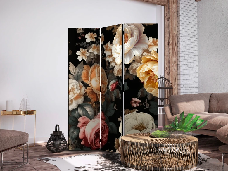 Paravent, Raumteiler freistehend, Trennwand - Floristry in Vintage Style 