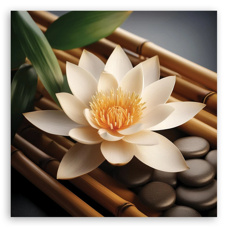 Leinwandbild Steine Zen Blumen 