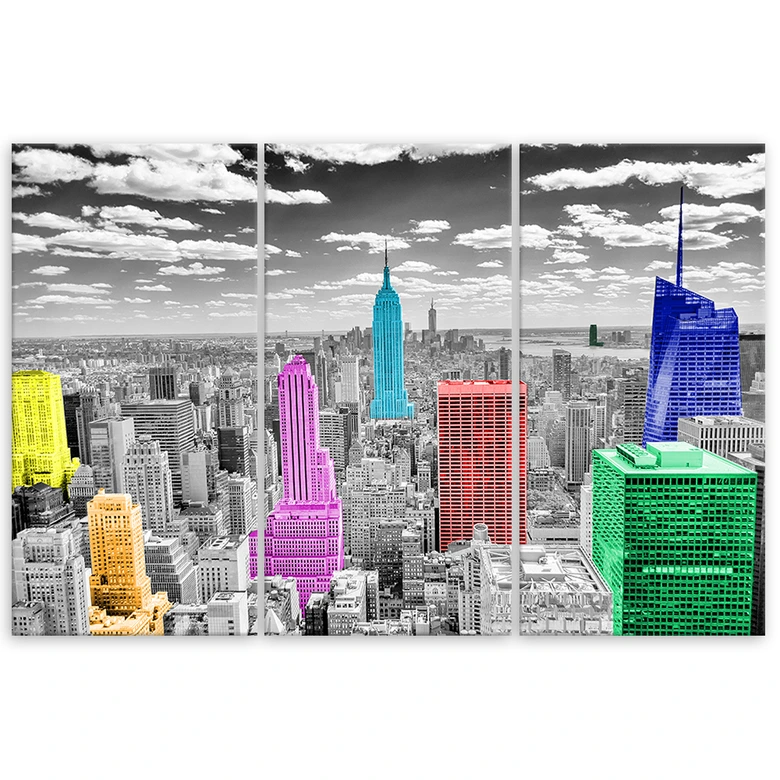 Leinwandbild 3-teilig, New York City Bunt Panorama 