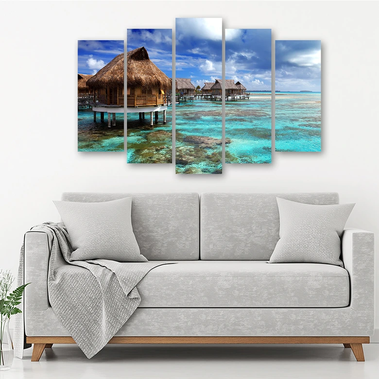 Leinwandbild 5 teilig, Tropischer Meer Strand Haus 
