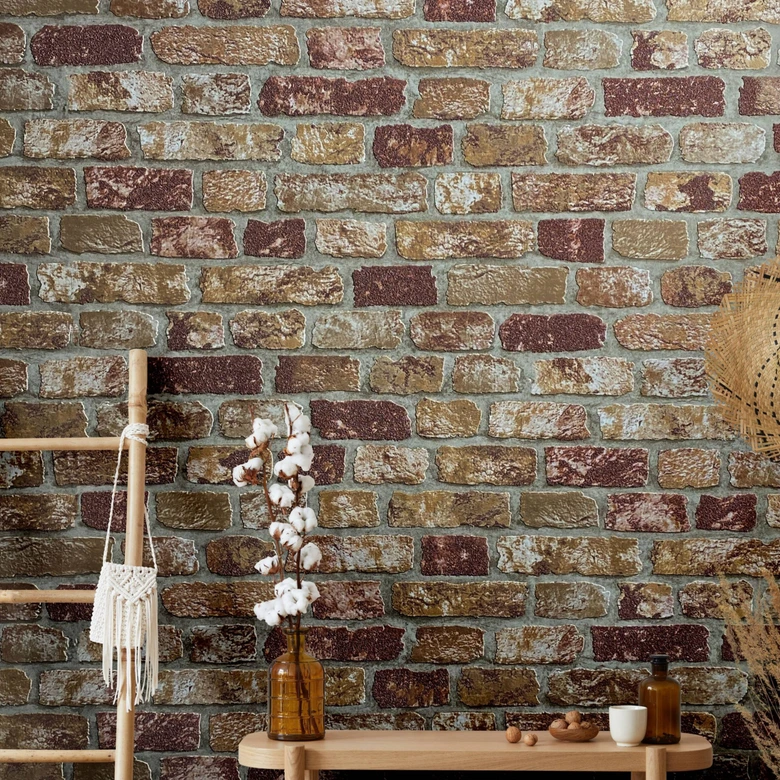 Behang met Stenen Effect, vliesbehang bruin, beige  