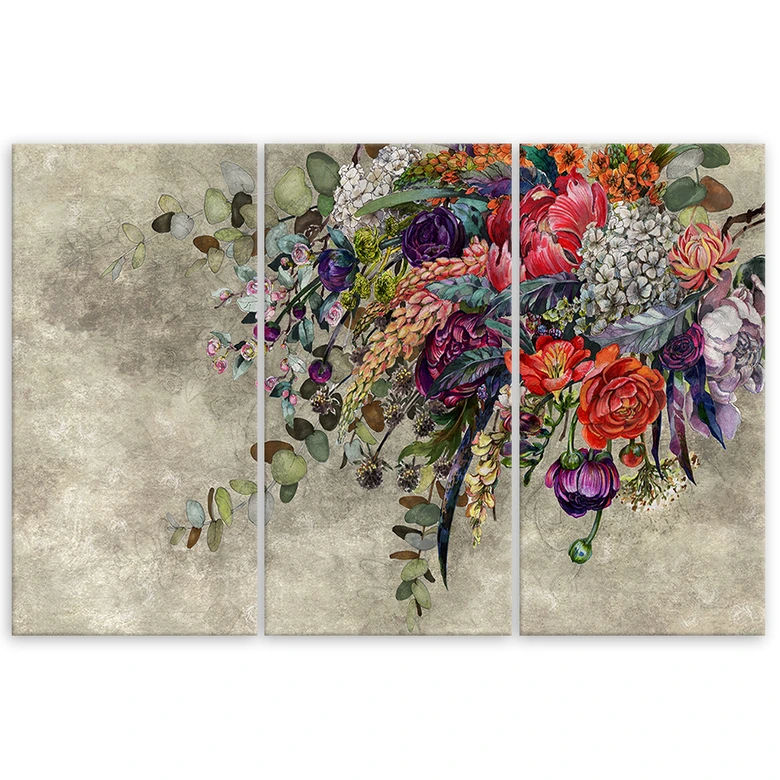 Leinwandbild 3 teilig, Blumenstrauß 