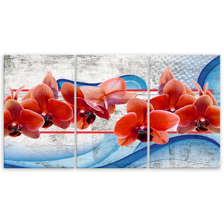Leinwandbild 3-teilig, Orchidee Blumen Rot 