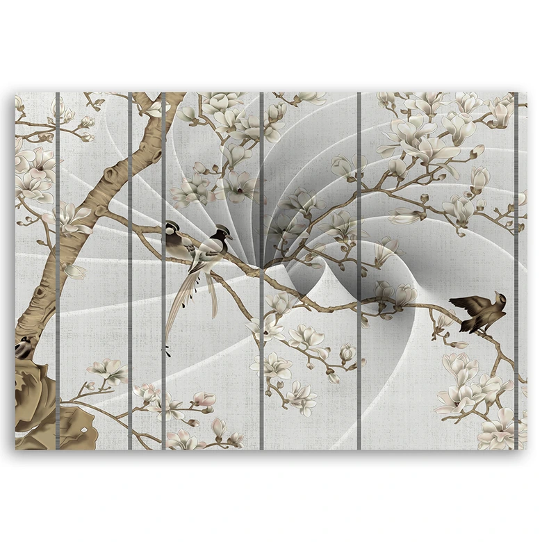 Leinwandbild, Vögel auf dem Magnolienbaum 