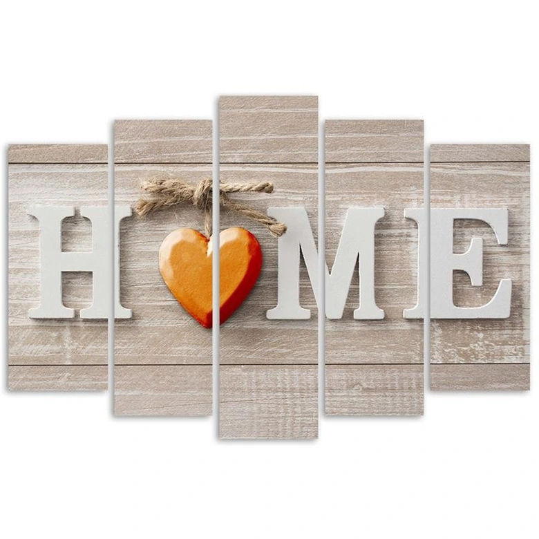 5 stykke lærredstryk Home Heart Wood Shabby 
