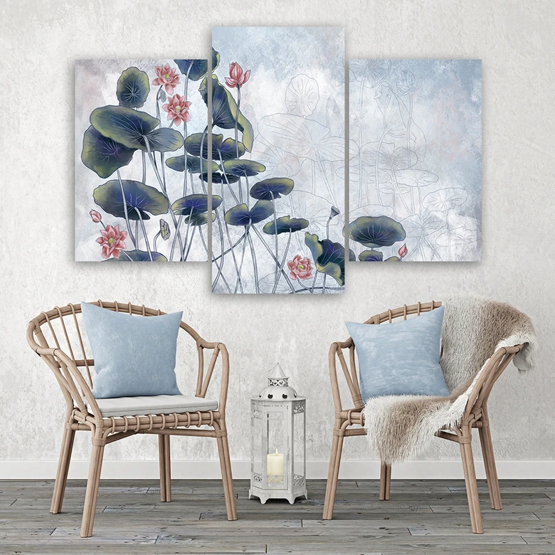 Leinwandbild 3 teilig, Rote Wasserlilie 