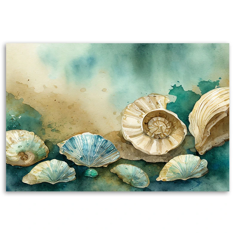 Leinwandbild, Muscheln türkis acryl 