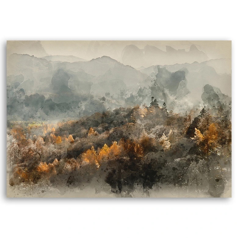 Leinwandbild, Herbstwald im Nebel 