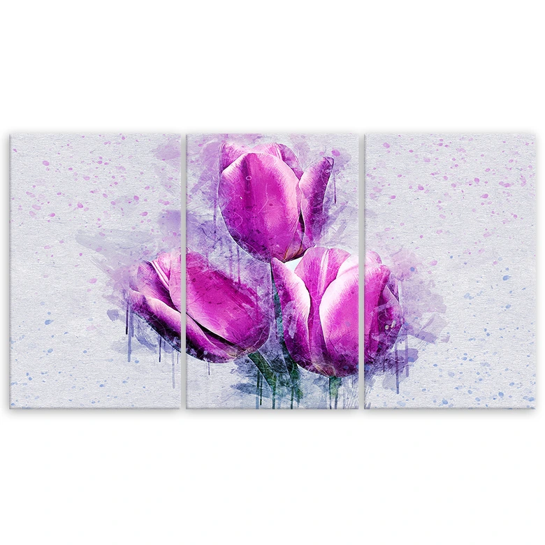 3-delige canvas print, Tulpen Bloemen Roze 