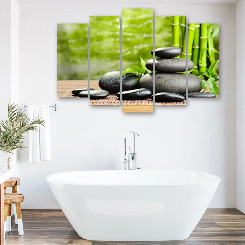 Leinwandbild 5 teilig, Zen Spa Bambus Steine 