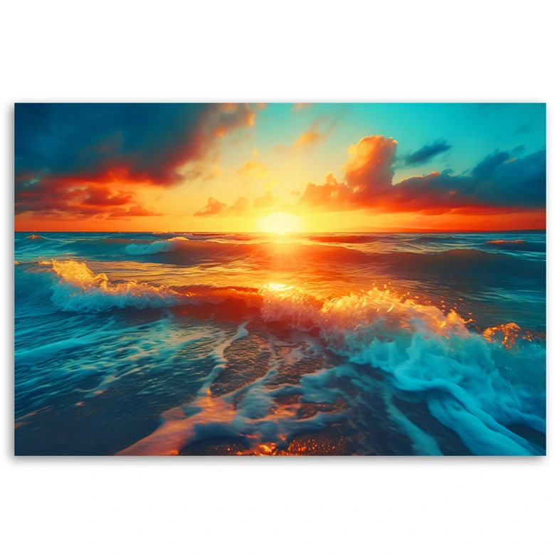 Leinwandbild, Sonnenuntergang und Meereswellen 