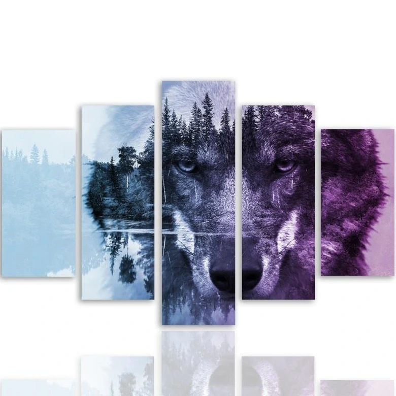 Wandbild 5-teilig, Wald Wolf Tiere Natur 