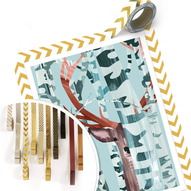 Póster Goed Blauw - Ciervos en el bosque 